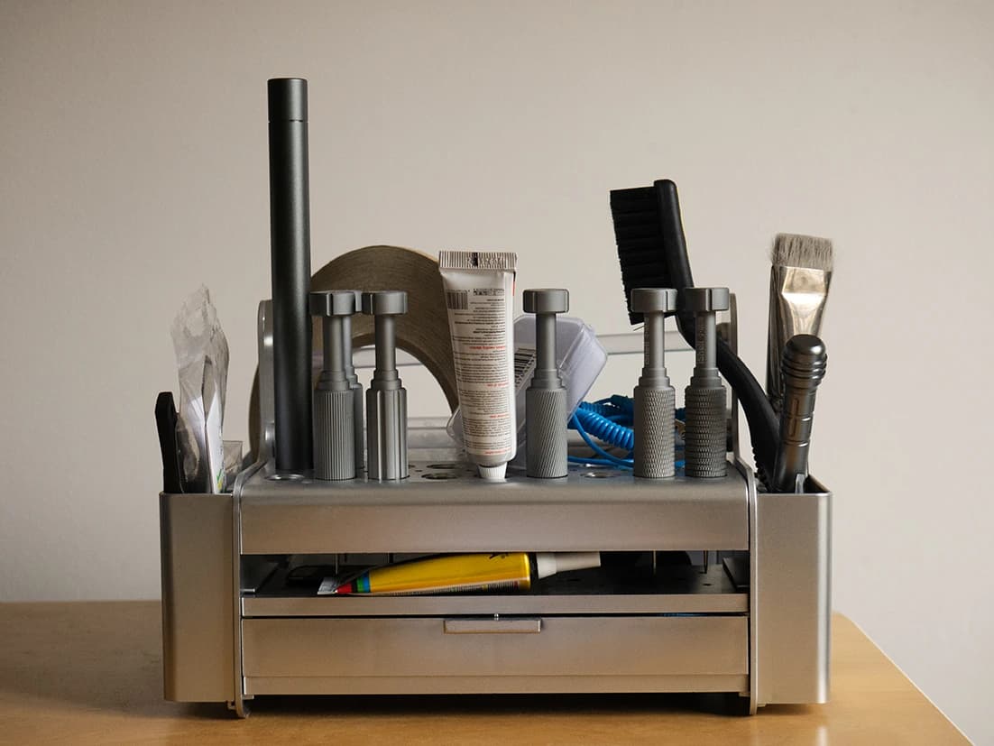 Technicien professionnel équipé d'outils de réparation pour téléphones et ordinateurs